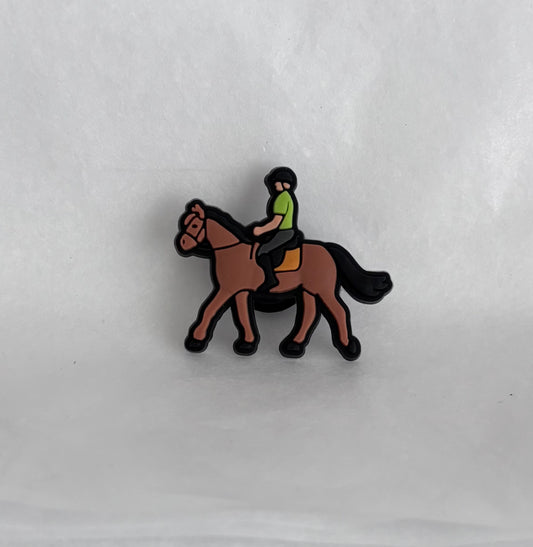 Chestnut horse rider green top shoe charm